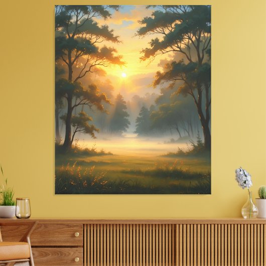 Sunset Mountain Forest landschap met twee bomen Canvas Afdruk (Insitu (Woonkamer))