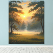 Sunset Mountain Forest landschap met twee bomen Canvas Afdruk (Insitu (Houten vloer))