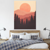 Sunset Mountain Forest Nature Illustration Canvas Afdruk (Insitu (Slaapkamer))