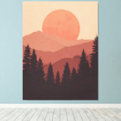 Sunset Mountain Forest Nature Illustration Canvas Afdruk (Insitu (Houten vloer))