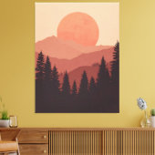 Sunset Mountain Forest Nature Illustration Canvas Afdruk (Insitu (Woonkamer))
