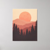 Sunset Mountain Forest Nature Illustration Canvas Afdruk (Voorkant)