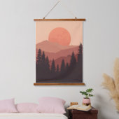 Sunset Mountain Forest Nature Illustration Hangend Wandkleed (Slaapkamer)