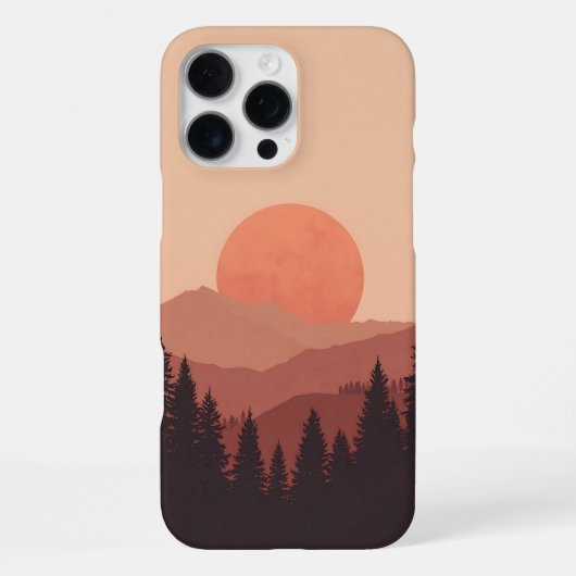 Sunset Mountain Forest Nature Illustration iPhone Hoesje (Achterkant)