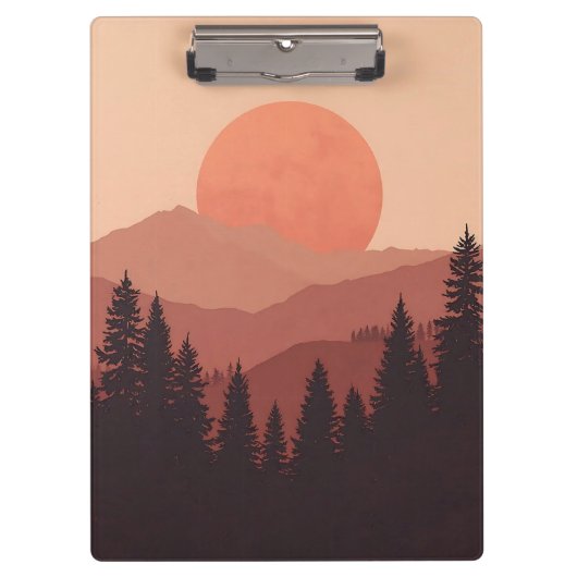 Sunset Mountain Forest Nature Illustration Klembord (Voorkant)