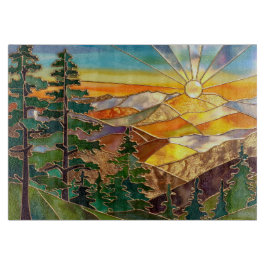 Sunset Mountain Kitchen Glass Cutting Board Snijplank