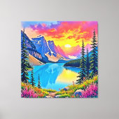 Sunset Mountain Lake Majesteit Kunst Canvas Afdruk (Voorkant)