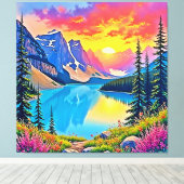 Sunset Mountain Lake Majesteit Kunst Canvas Afdruk (Insitu (Houten vloer))