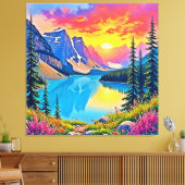 Sunset Mountain Lake Majesteit Kunst Canvas Afdruk (Insitu (Woonkamer))
