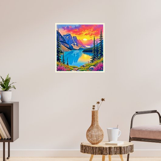 Sunset Mountain Lake Majestueuze Kunst Poster (Woonkamer 3)