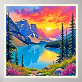 Sunset Mountain Lake Majestueuze Kunst Poster (Voorkant)