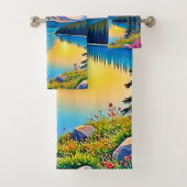 Sunset Mountain Lake Majesty Art Bad Handdoek (Insitu)