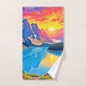 Sunset Mountain Lake Majesty Art Bad Handdoek (Handdoek)