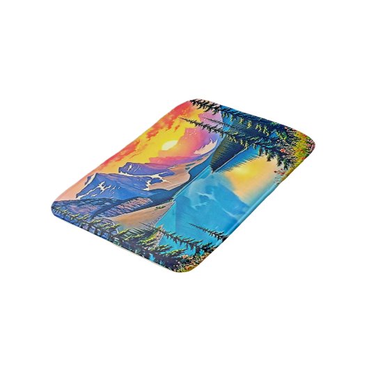 Sunset Mountain Lake Majesty Art Badmat (Gekanteld)