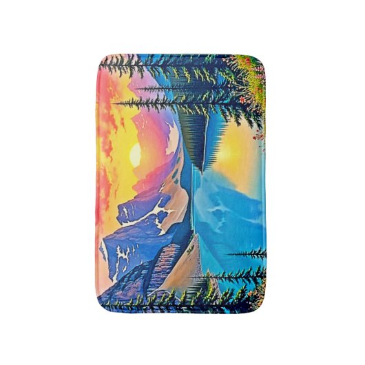 Sunset Mountain Lake Majesty Art Badmat (Voorkant Verticaal)
