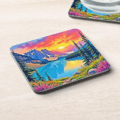 Sunset Mountain Lake Majesty Art Bier Onderzetter (Linkerzijde)