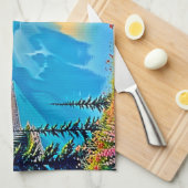 Sunset Mountain Lake Majesty Art Theedoek (Quarter Fold)