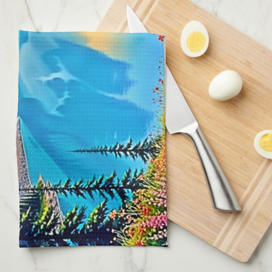 Sunset Mountain Lake Majesty Art Theedoek (Quarter Fold)