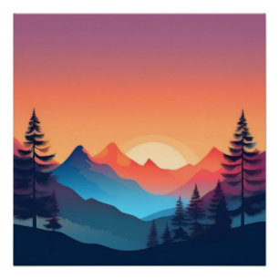 Sunset Mountain Landscape Art Perfect Poster