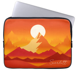Sunset Mountain Peaks Landschapsillustratie Laptop Sleeve