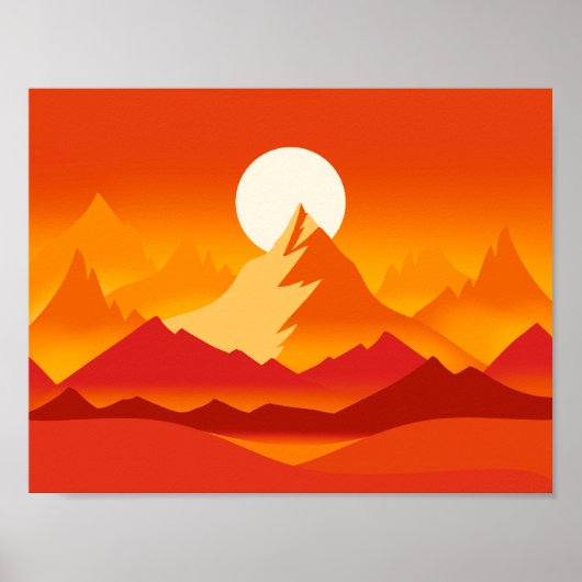 Sunset Mountain Peaks Landschapsillustratie Poster (Voorkant)