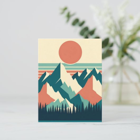 Sunset Mountain Peaks Retro Briefkaart (Staand voorkant)