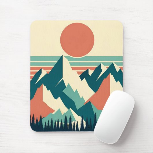 Sunset Mountain Peaks Retro Muismat (Met muis)