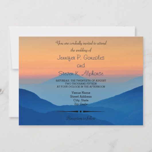 Sunset Mountain Powder Blue Wedding Kaart (Voorkant)