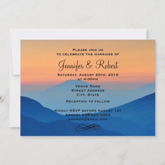 Sunset Mountain Powder Blue Wedding Kaart (Achterkant)