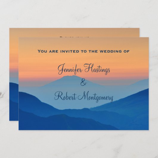 Sunset Mountain Powder Blue Wedding Kaart (Voorkant / Achterkant)
