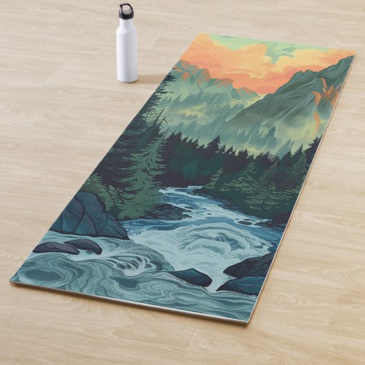 Sunset Mountain River Avontuur Yoga Mat (In situ)