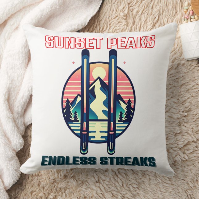 Sunset Mountain Ski Adventure Kussen (Deken)