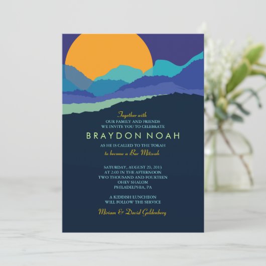 SUNSET & MOUNTAINES Bar Bat Mitzvah Invitation Kaart (Staand voorkant)
