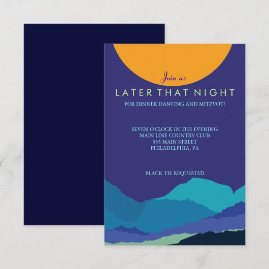 SUNSET & MOUNTAINES Bar Bat Mitzvah Party Card Kaart (Voorkant / Achterkant)