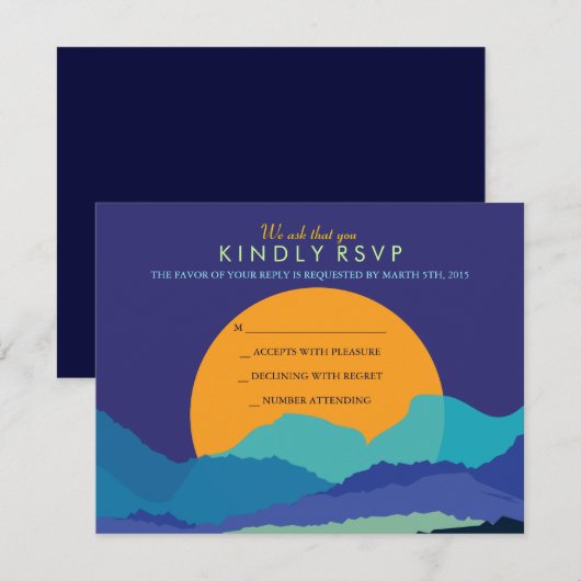 SUNSET & MOUNTAINES Bar Bat Mitzvah Reply Card RSVP Kaartje (Voorkant / Achterkant)