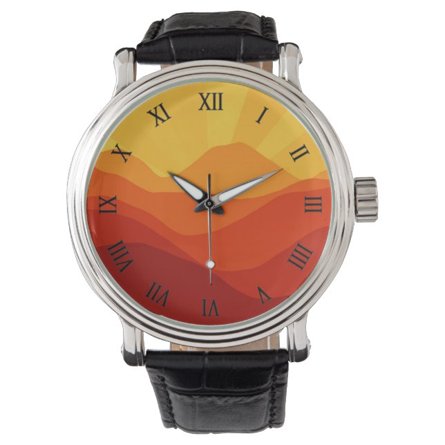 Sunset Mountains Banner Horloge (Voorkant)
