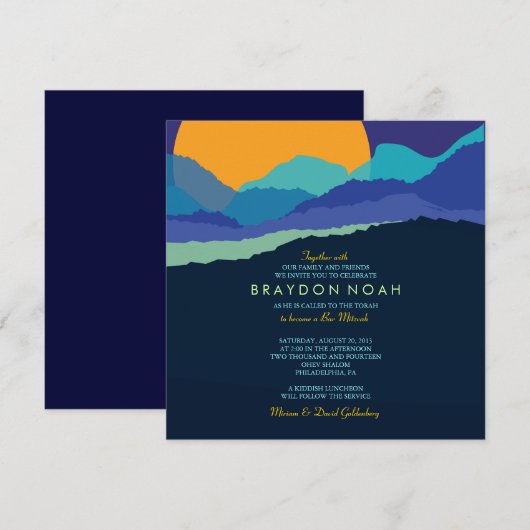 SUNSET & MOUNTAINS Bar Bat Mitswa Uitnodiging (Voorkant / Achterkant)