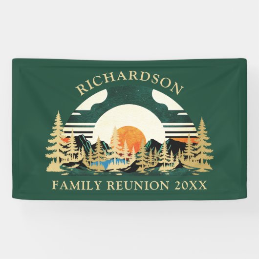  Sunset Mountains Groene Familie Reünie Spandoek (Horizontaal)