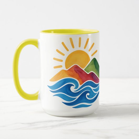 Sunset Mountains Ocean Ceramic Mug Mok (Links)