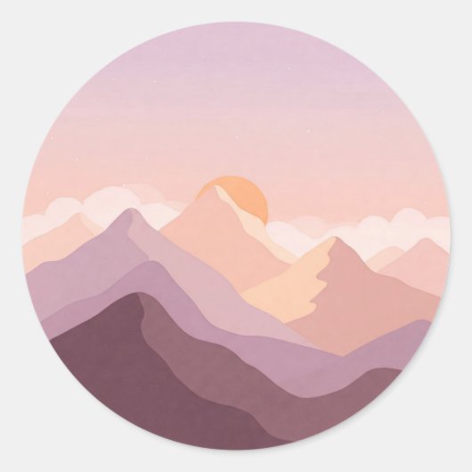 Sunset Mountains Ronde Sticker (Voorkant)