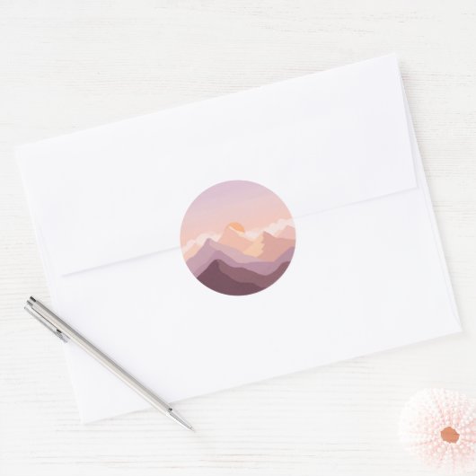 Sunset Mountains Ronde Sticker (Envelop)
