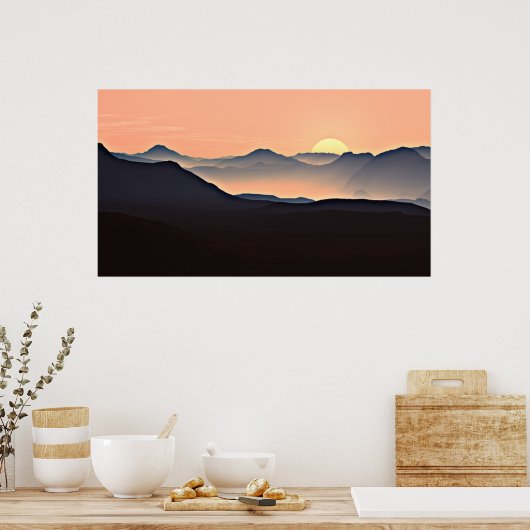 Sunset Mountains Silhouette Poster (Keuken)