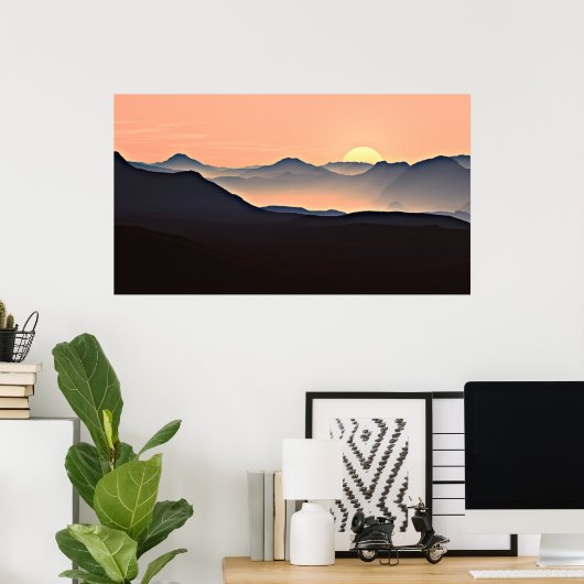 Sunset Mountains Silhouette Poster