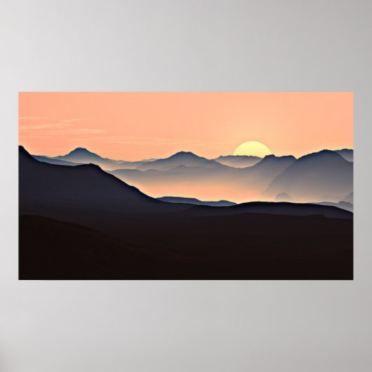 Sunset Mountains Silhouette Poster (Voorkant)