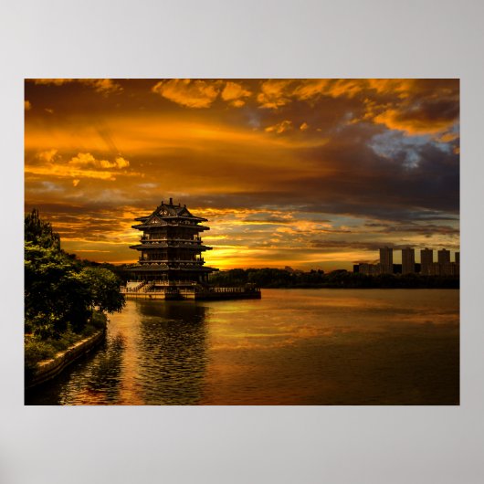 Sunset nabij Yixing poster (Voorkant)