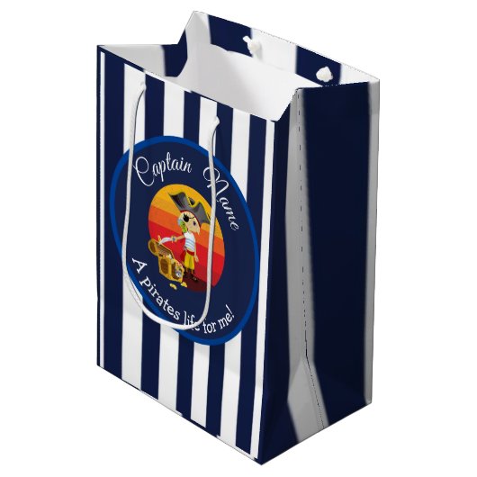Sunset Nautical Blue Boy Party Pirate Medium Cadeauzakje (Voorkant Gekanteld)