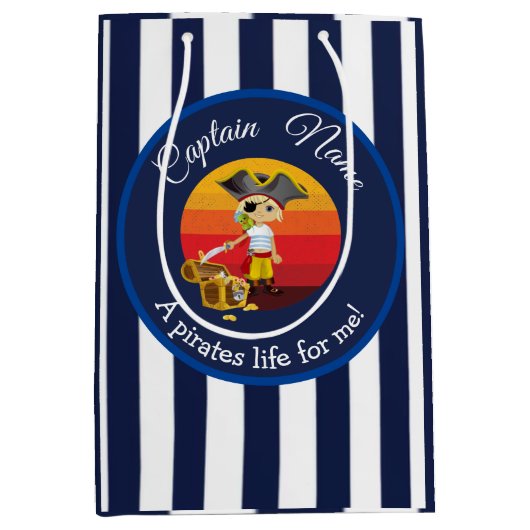 Sunset Nautical Blue Boy Party Pirate Medium Cadeauzakje (Voorkant)