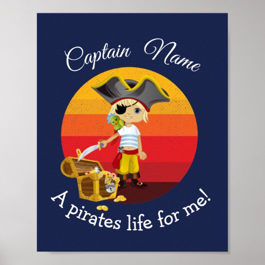 Sunset Nautical Blue Boy Party Pirate Poster (Voorkant)