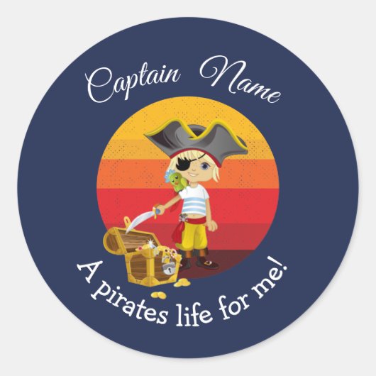 Sunset Nautical Boy Party Pirate Ronde Sticker (Voorkant)