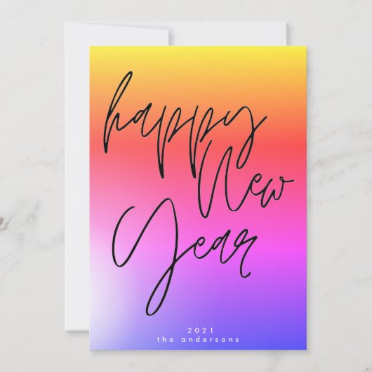 Sunset New Year Vold Gradient Rainbow Happy Photo Feestdagenkaart (Voorkant)